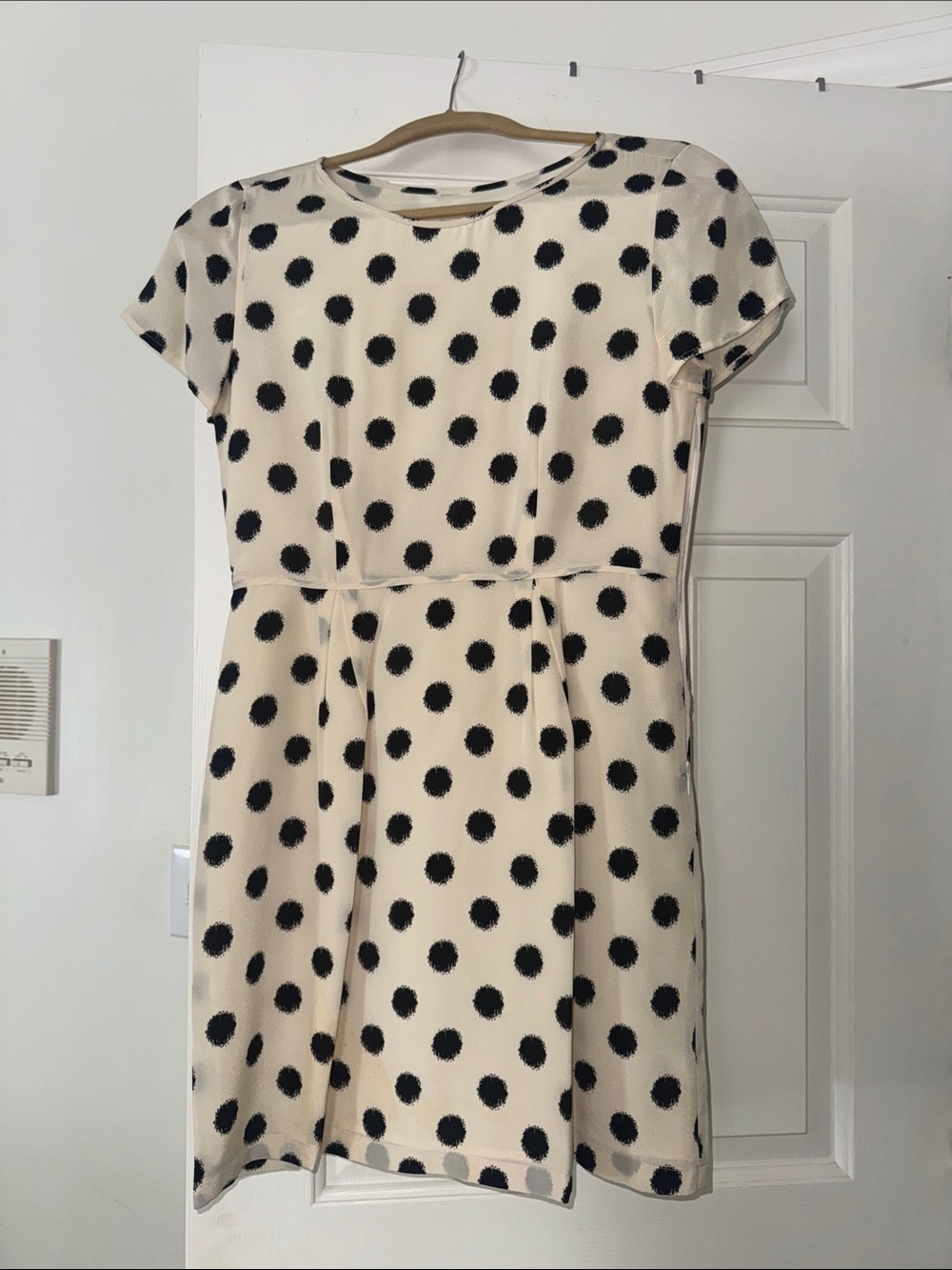 Polka Dot Cream Midi Dress with Short Sleeves